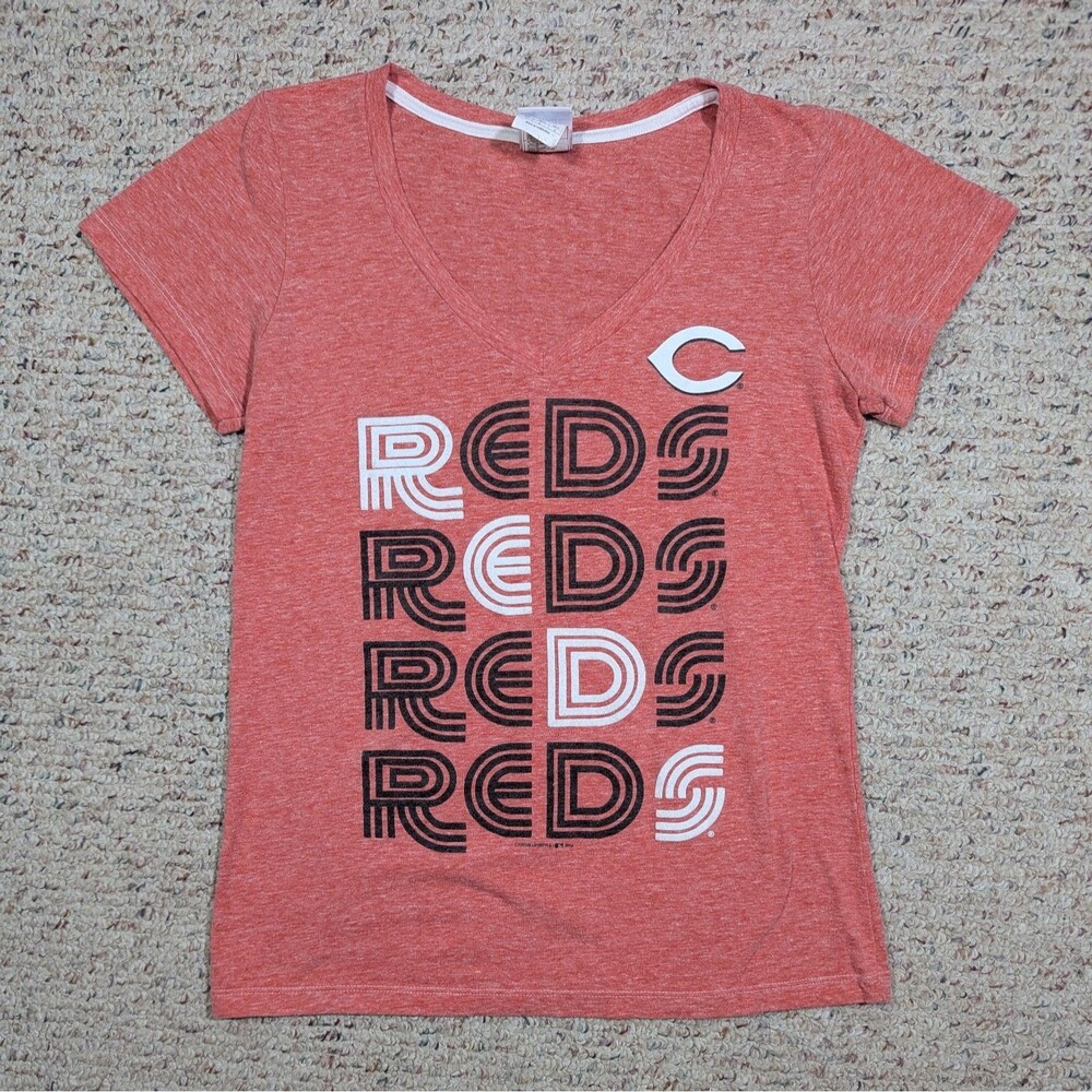 Cincinnati Reds T-Shirt Campus Lifestyle Womens LARGE Retro Heather V-Neck 2014